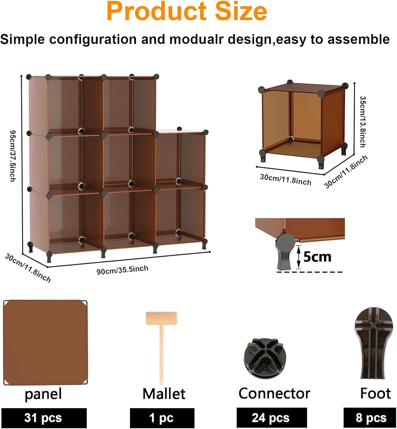 AWTATOS 8 Cube Storage Organizer, Closet Organizer Storage Shelf, Bookcase Bookshelf, DIY Stackable Storage Cubes Shelves for Closet, Bedroom, Home, Office, Cocoa Brown