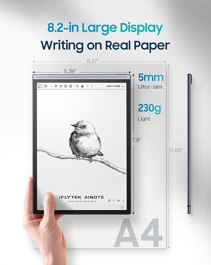 iFLYTEK AINOTE Air 2 Bundle – 8.2" E Ink AI Note-taking Tablet with Stylus, 4096 Pressure Levels, Digital Notebook with Voice-to-Text Transcription, Multi-languages Support, Ideal for Meetings & Study