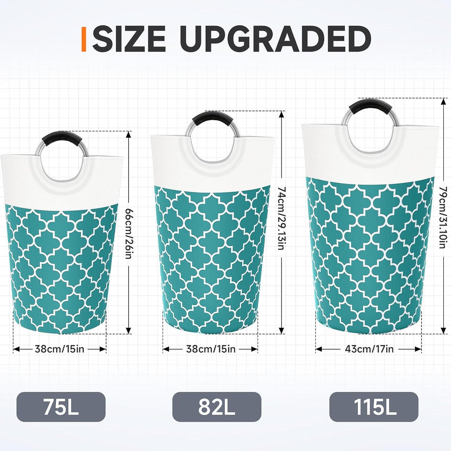 Large Laundry Basket Laundry Hamper Bag Washing Bin Clothes Bag Collapsible Tall With Handles Waterproof Travel Bathroom College Essentials Storage For College Dorm, Family (Green)75L