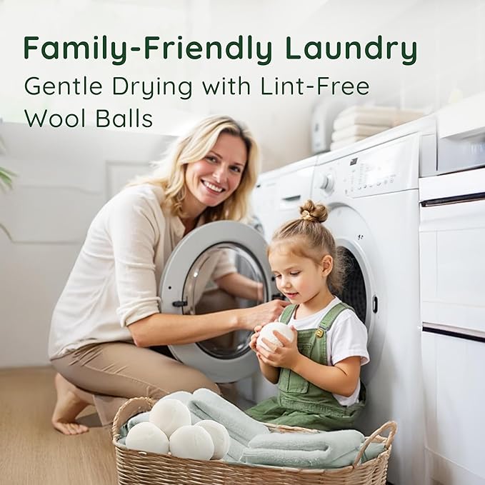 Wool Dryer Balls - Lint-Free - 6XL Pack - 1000+ Loads - Premium Natural Fabric Softener - Reduces Drying Time & Static - Includes Essential Oil - with Storage Bag