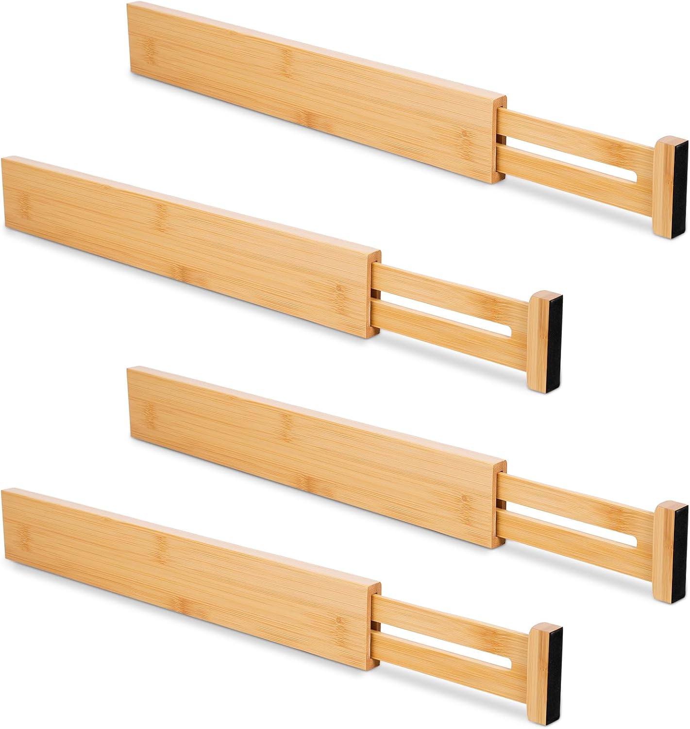 Bamboo Drawer Dividers 4 Pack, 16.4"-21.5" Expandable Drawer Organizer Separators for Kitchen, Bedroom, Dresser and office