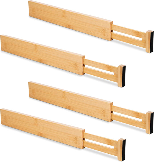 Bamboo Drawer Dividers 4 Pack, 16.4"-21.5" Expandable Drawer Organizer Separators for Kitchen, Bedroom, Dresser and office