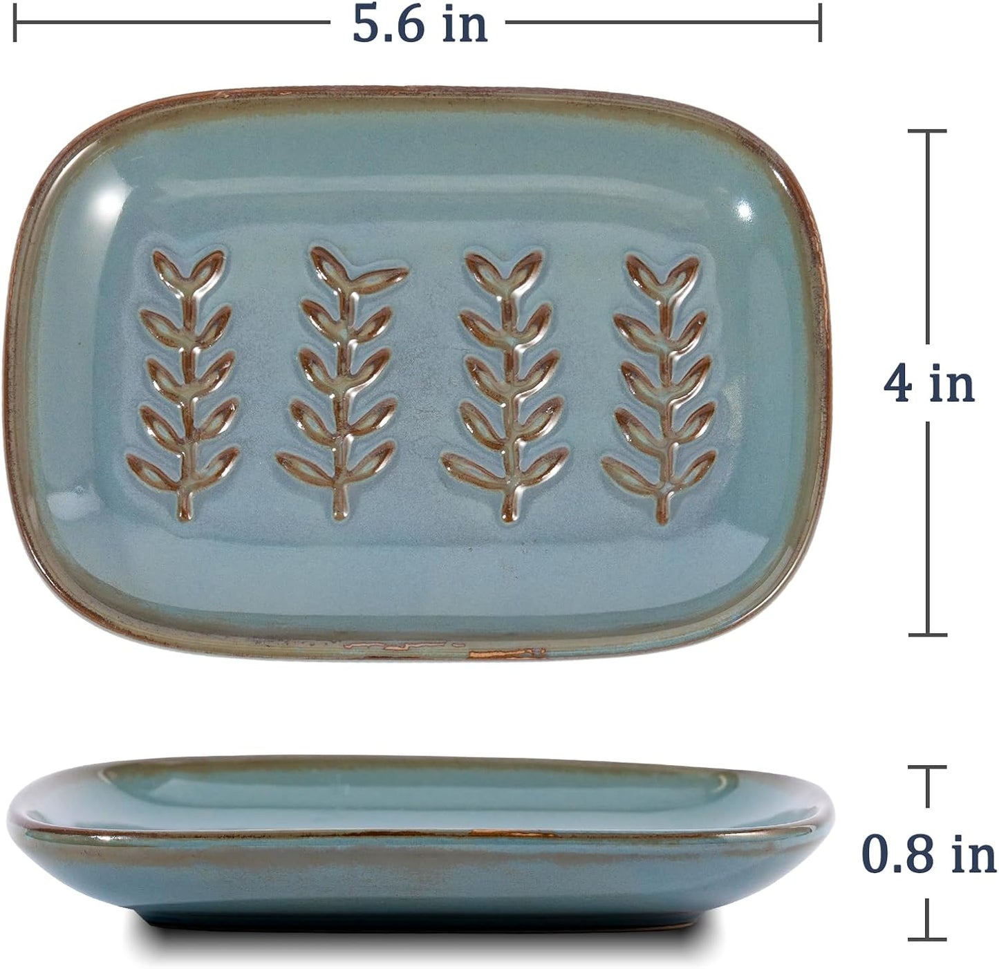 Aesthetic Ceramic Soap Dish for Shower, Soap Holder with Raised Relief, Shower Soap Dish for Shampoo Bar Or Sponge, Soap Saver for Bathroom, Kitchen, Sink, Decorative Soap Tray (Blue)