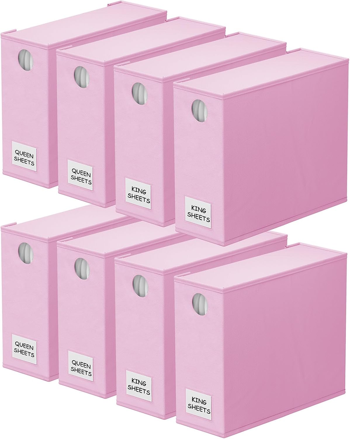 SpaceAid 8 Pack Bed Sheet Organizers and Storage, Foldable Organizer for Linen Closet, Set Folder Keeper with Window XL (Queen & King Size) Bedding Container (Pink, 8 Pack)