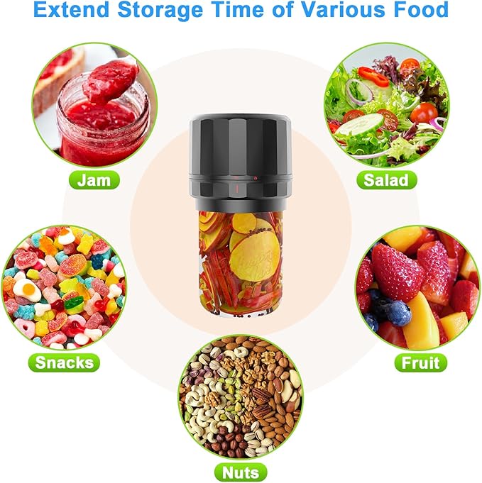 Electric Mason Jar Vacuum Sealer Kit - 2000mAh Battery, Enhanced Motor, Wide & Regular Mouth Lids Compatible, Black - Ideal for Canning