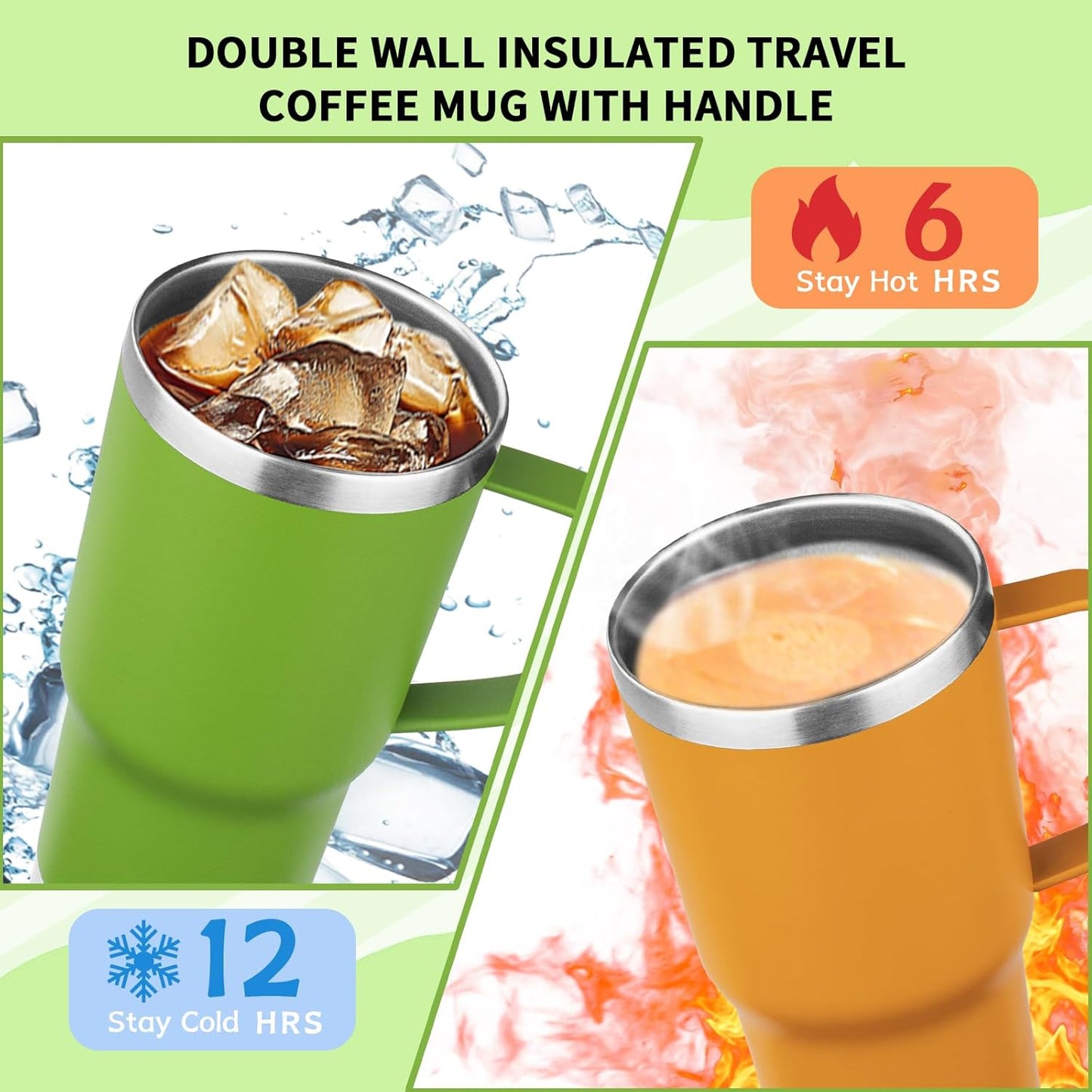 20oz Insulated Tumbler with Handle Stainless Steel Travel Coffee Mug with Lid and Straw Double Wall Vacuum Leak-proof Reusable Thermal Water Cup for Hot and Cold Drinks (Multicolor-5,4 Pack)