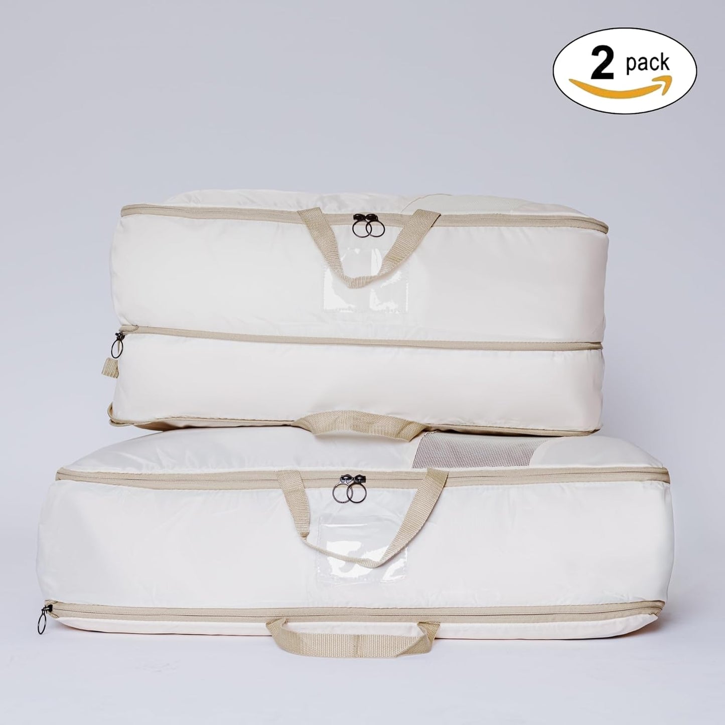 2-pack XXL Comforter Storage Bag - Space Saving Compression Bag for Pillows, Blankets, Bedding -Collapsible Extra Large Mesh Packing Cube - Queen King (1 Med + 1 Large Combo)