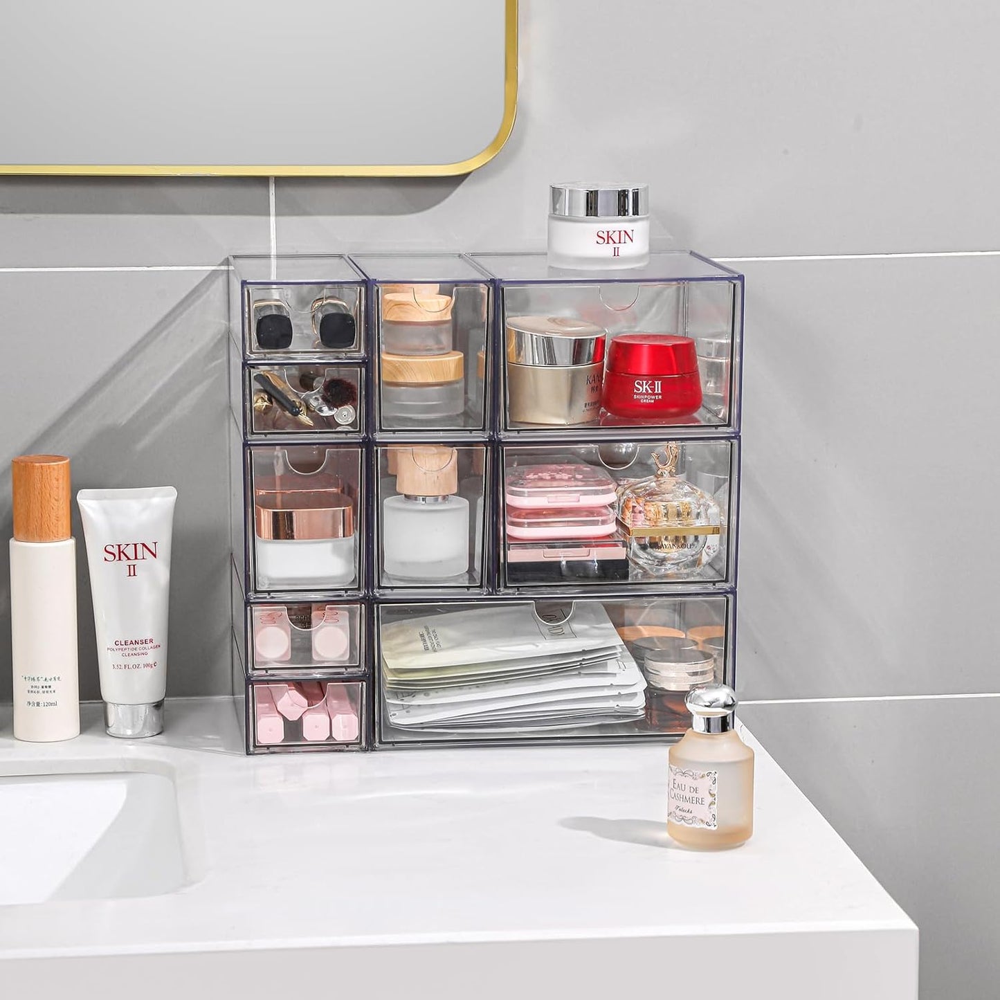 Stackable Storage, Clear Plastic Drawer Storage With 10 Drawers, 4 Different Sizes, Suitable For Desktop, Candy boxesunnels, Cosmetics, Stationery, Jewelry and Organization