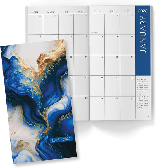2-Year Monthly Pocket Planner/Pocket Calendar, 3.5"x6.5", 2026-2027: Weekly Planner/Weekly Agenda/Monthly Calendar Organizer (Dark Blue Marble)