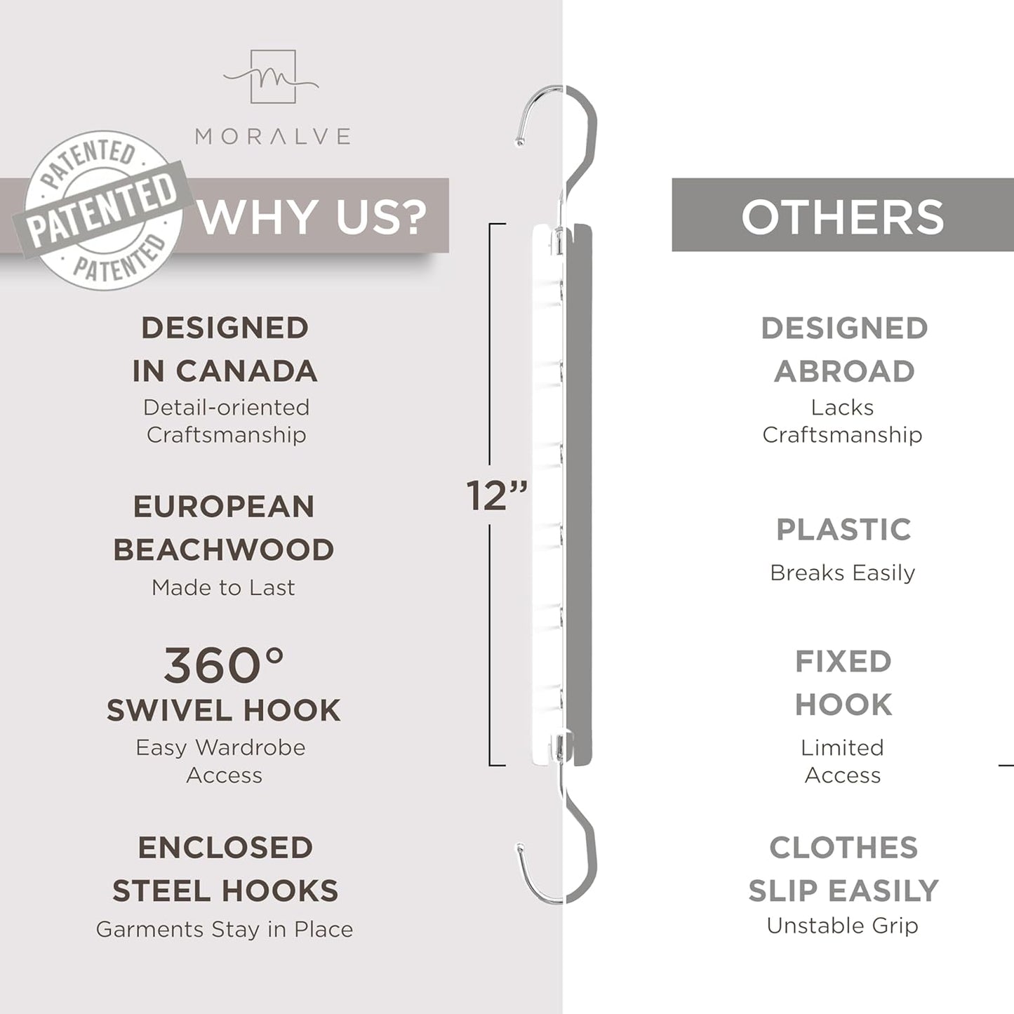 MORALVE Space Saving Hangers for Closet – 4 Pack European Beechwood 6-Tier Shirt Organizer with 360° Swivel Hook – Collapsible Clothes Hanger for Closet Organization (Hangers Not Included)