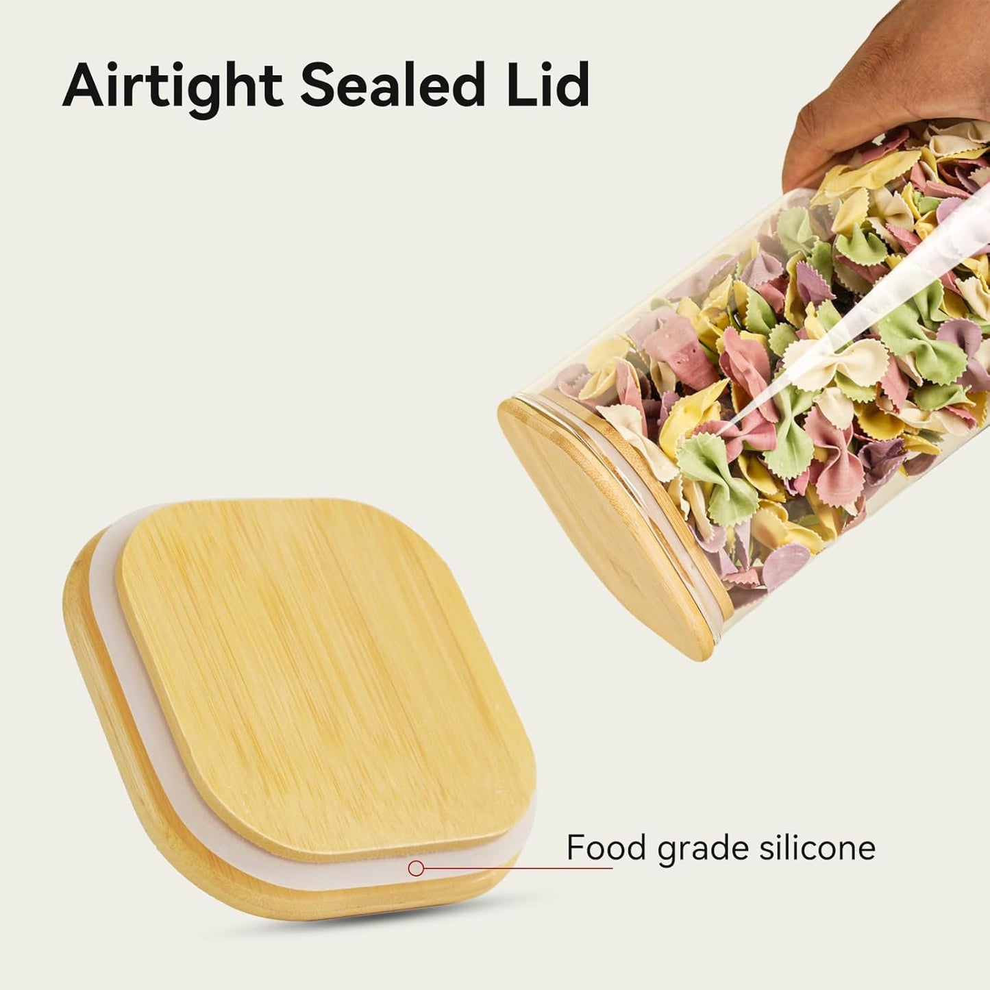 37 oz Glass Food Storage Jars - Set of 6 Glass Canister Sets Square Pantry Storage Containers with Lids for Serving Tea, Coffee, Flour, Sugar, Candy, Cookie, Spice and More