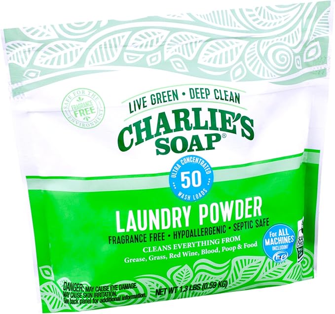 Charlie’s Soap Laundry Powder (50 Loads, 1 Pack) Hypoallergenic Deep Cleaning Washing Powder Detergent – Eco-Friendly, Safe, and Effective