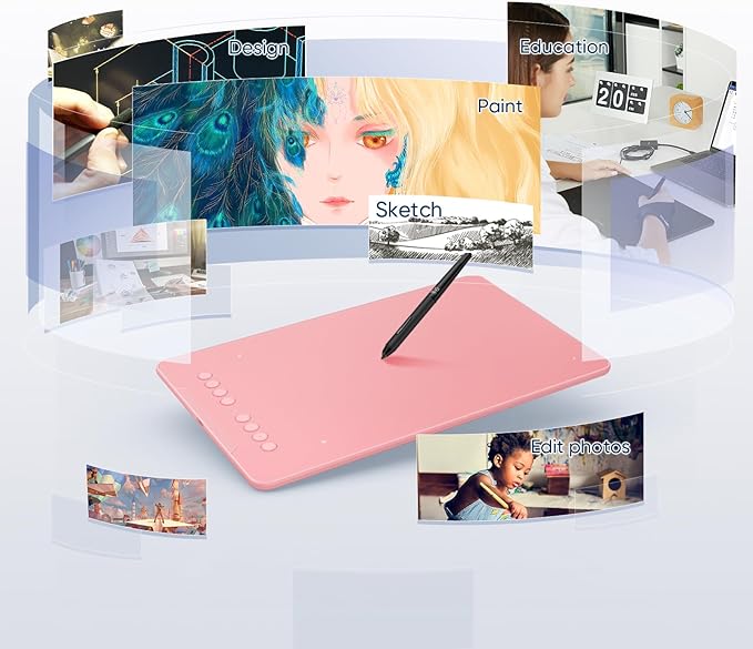 Drawing Tablet-XPPen Deco 01 V3 10x6.25 Inch Graphics Tablet Digital Drawing Tablet for Chromebook with 16384 Levels Pressure Battery-Free Stylus and 8 Shortcut Keys (Pink)