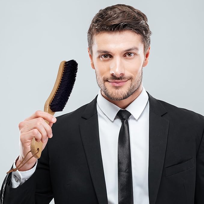 TAKAVU Clothes Brush Hat Brush, Black Boar Bristle Lint Brush with Large Beech Wood Handle - Perfect for Pet Hair, Suits, Velvet, Cashmere, Wool, Suede, Shoe - Effective Lint Remover