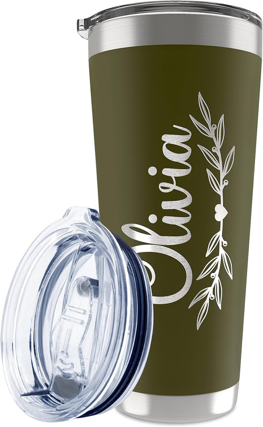 Be Burgundy Personalized Tumbler with Engraved Name - 12 Designs, 30 Oz Coffee Tumbler with Slider Lid, Army Green, Double Wall Insulated - Gift for Men, Husband, Personalized Gift for Him