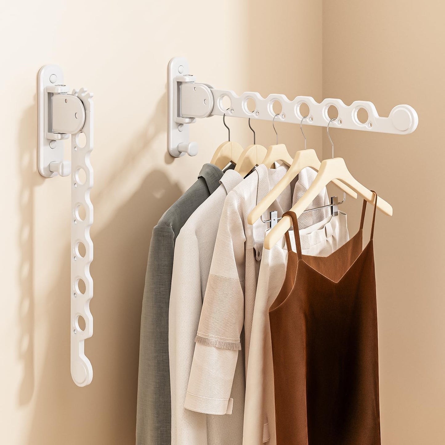 Wall Mounted Clothes Drying Rack, Laundry Clothes Hanger Rack Wall Mounted, Foldable Wall Clothes Rack for Laundry Room, Space Saving Closet Storage Organizer Clothes Hanger Indoor, 2pcs(White)