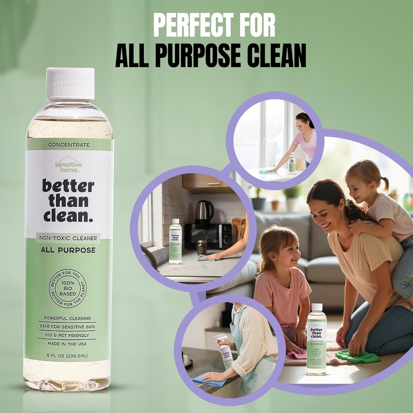 Unscented All Purpose Cleaner Concentrate - Plant-Based, Non-Toxic, Multi-Surface, Fragrance Free Cleaning Products - Pet Safe Cleaner - 8oz Makes 4 Bottles