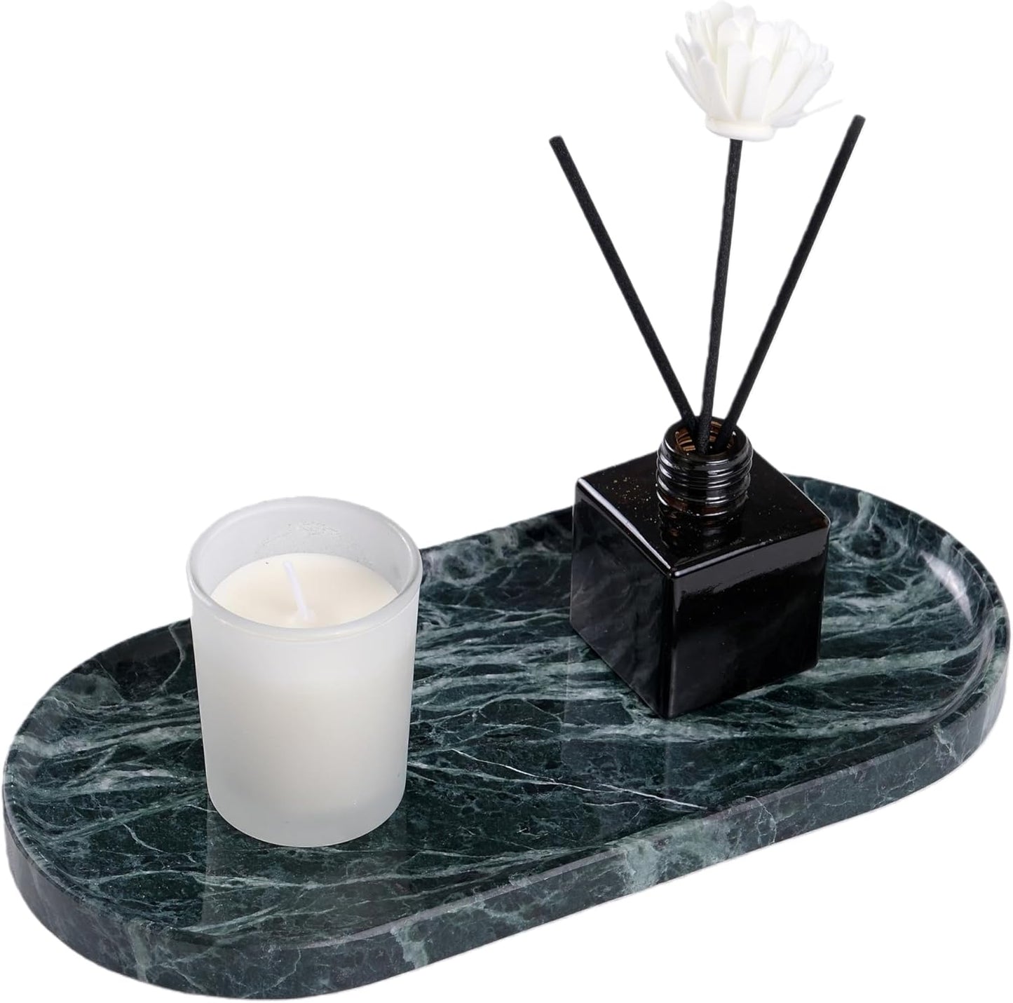 Emerald Green Marble Tray | Bathroom Jewelry Organizer | Spa-Quality Perfume Tray for Dresser, Nightstand, Makeup Table | Natural Stone & Non-Slip Base,9.8"x4.7"x0.6"
