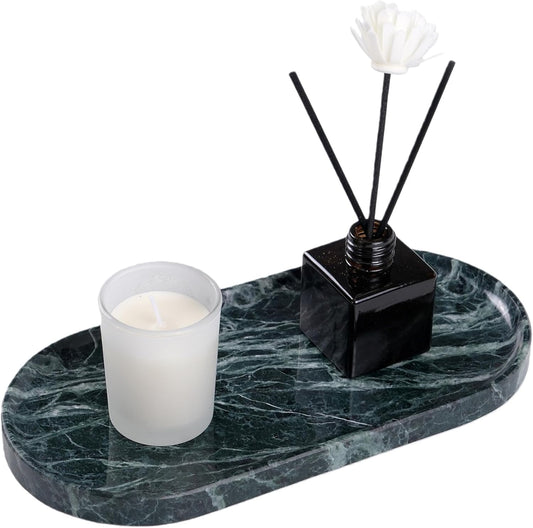 Emerald Green Marble Tray | Bathroom Jewelry Organizer | Spa-Quality Perfume Tray for Dresser, Nightstand, Makeup Table | Natural Stone & Non-Slip Base,9.8"x4.7"x0.6"
