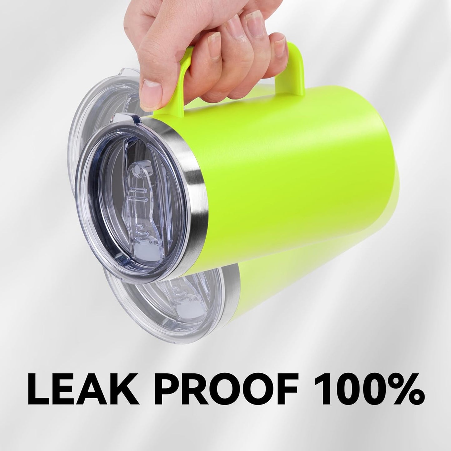 DOMICARE 24oz Mug with Handle and Lid, Stainless Steel Coffee Mug, Travel Mug with Handle, Double Wall Vacuum Coffee Tumbler, Reusable Insulated Cup, Light Green, Pack 4