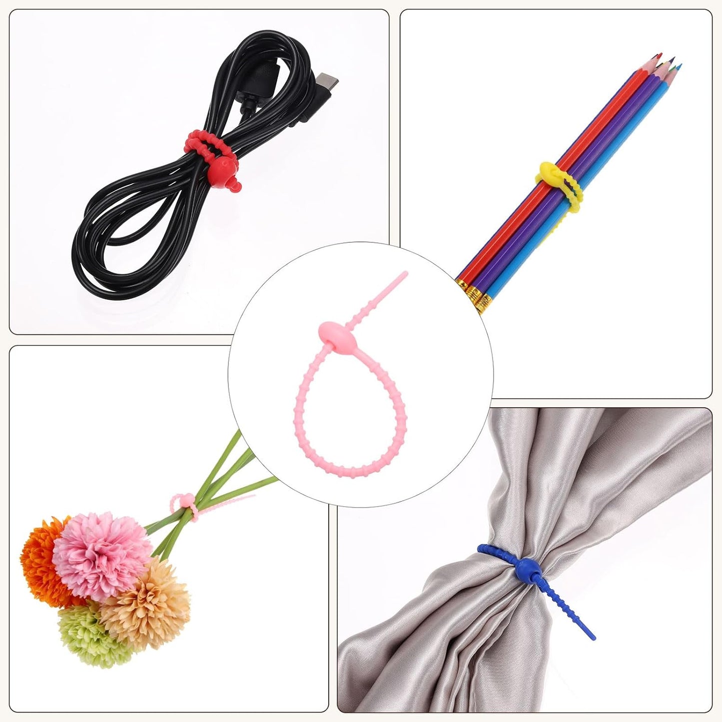PATIKIL 8 Inch Silicone Cable Ties, 20pcs Rubber Reusable Twist Zip Ties Organizer for Home Office Kitchen Food bags Wires Adjustable Bag Clip, Pink