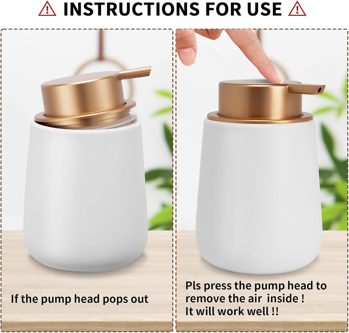 Soap Foaming Dispenser Ceramic with Easy-to-Press Pump Hand Foam Dispenser for Shampoo Bathroom Kitchen Hotel 12 oz