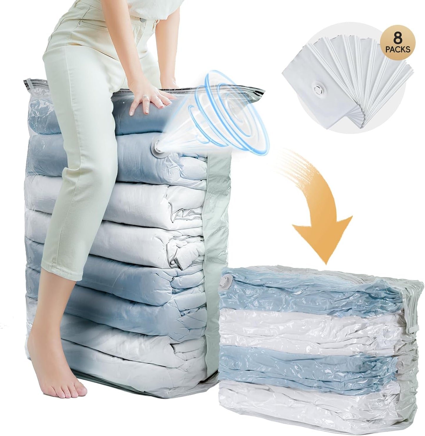 TAILI 8 Pack Vacuum Storage Bags, Jumbo Cube (31x40x15 Inch), Extra Large Vacuum Seal Bags for Clothes, Comforters and Blankets, Bedding, Closet Organization, Cream