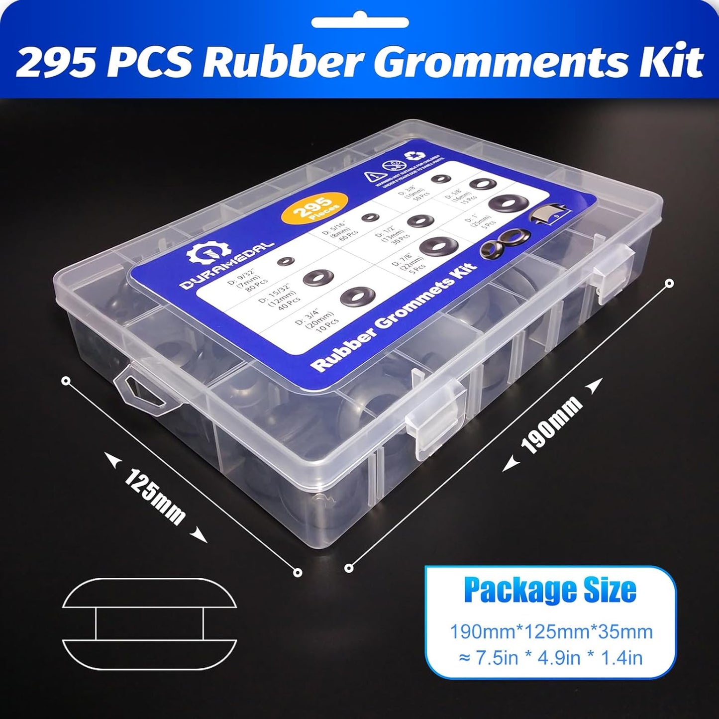 Rubber Grommet Kit 295 PCS 9 Sizes Hole Plug Rubber Grommets for Wiring- 9 Standard Sizes (9/32",5/16",3/8",15/32",1/2",5/8",3/4",7/8",1")