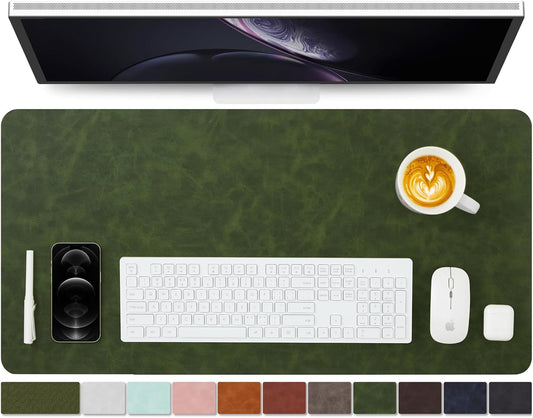 Distressed Leather Desk Mat - Non-Slip PU Desk Pad for Office and Home - Desk Organization and Accessories - Ideal for Large Mouse Pad and Desk Mats on Top of Desks(Forest Green,31.5"x 15.7")