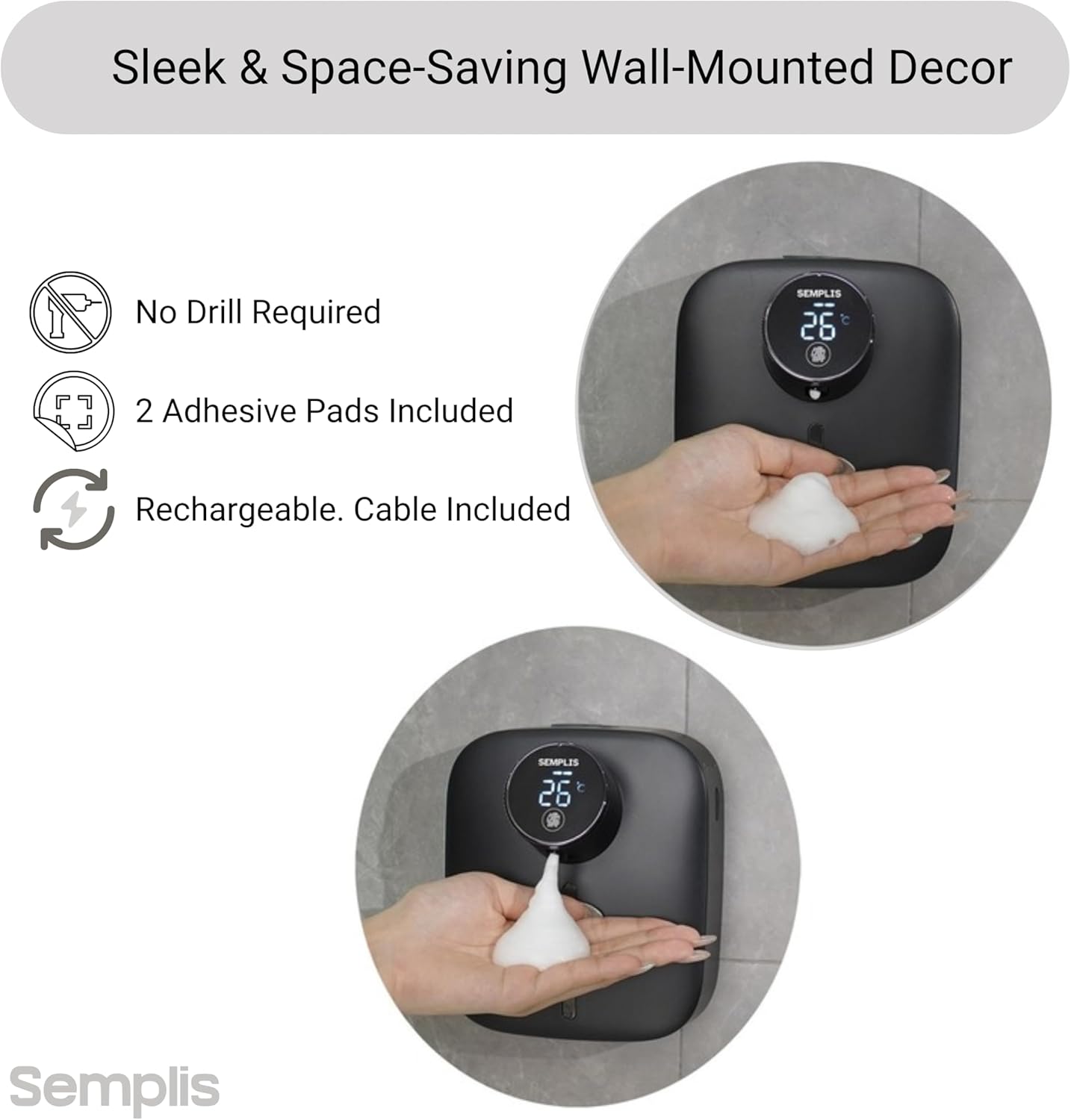 Automatic Soap Dispenser – Touchless Foaming Hand Soap Dispenser with Digital Display, 6 Adjustable Foam Levels, USB Rechargeable Wall‑Mount for Bathroom & Kitchen, 10.82 oz/320 ml