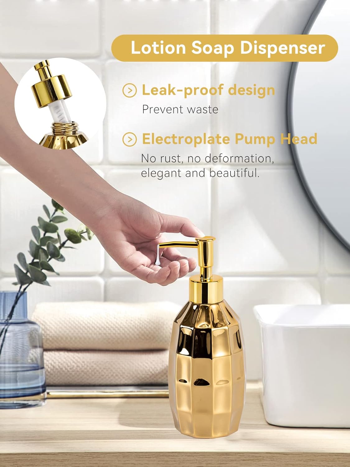 Bathroom Accessories Set, Golden Mosaic Ceramic Bathroom Accessory Sets Include Lotion Dispenser, Toothbrush Holder Tumbler, and Soap Dish