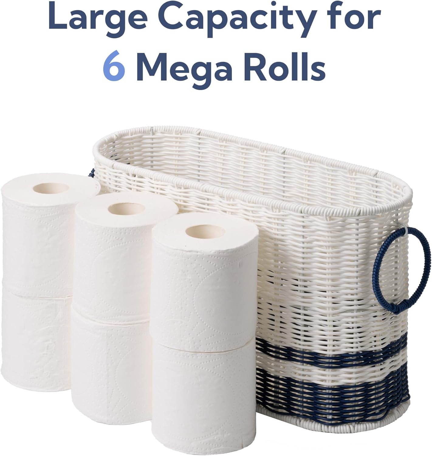GRANNY SAYS Toilet Paper Storage Holder, 6 Mega Rolls Toilet Paper Holder Stand with Storage, Navy Blue Baskets for Bathroom Beach Decor, Decorative Basket for Storage