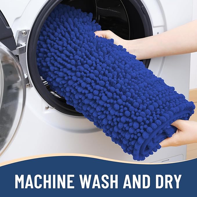 Arotive Luxury Chenille Bathroom Rug Mat, Extra Soft Thick Absorbent Shaggy Bath Rugs, Non-Slip Machine Wash Dry, Plush Bath Mats for Bathroom, Shower and Tub, 24x16, Dark Blue