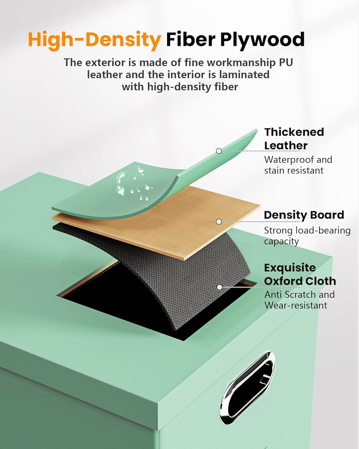 Oterri File Organizer Box,Filing Box with Lid,File Box for Letter/Legal File Folder Storage, Portable Hanging File Box for Office/Decor/Home,1 Pack, Mint-green(Leather),Box only