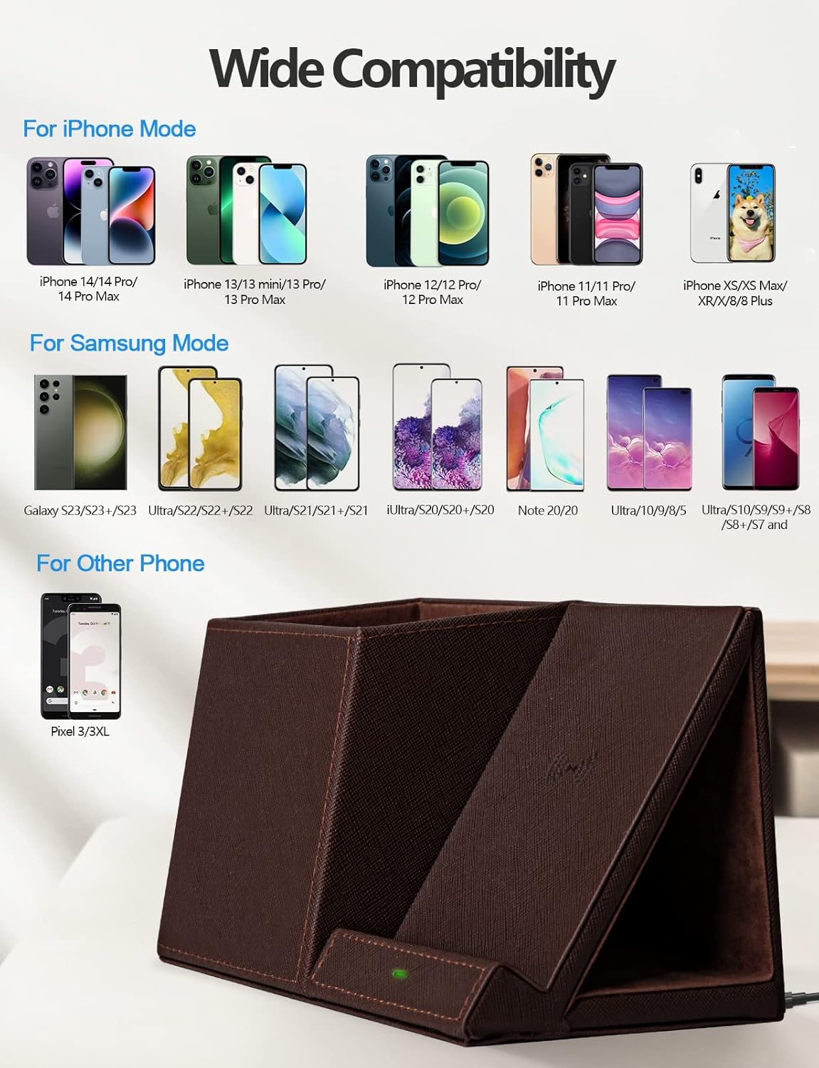 Pen Holder with Wireless Charger, Compatible with iPhone 17/16/15/14/13/12/11/8 Series, Pencil Holder Phone Stand for Desk Home Office, Men Gift Husband Wife Anniversary Dad Birthday Idea Gadget