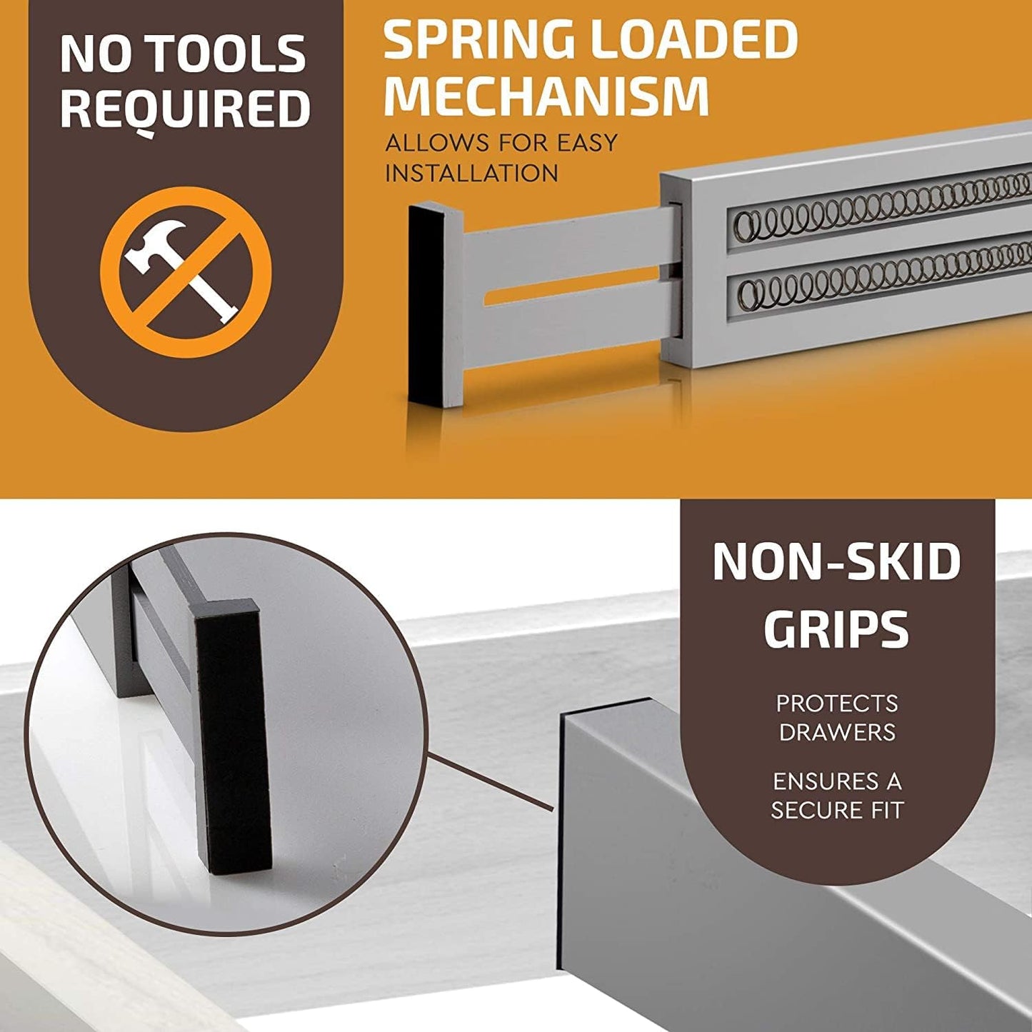 Adjustable Bamboo Drawer Divider Organizers - 6 Pack Large Expandable Drawer Organization Separators for Kitchen Utensils, Dresser, Bedroom, Bathroom, Baby Drawer, Office - 17.5” to 22" (Gray)