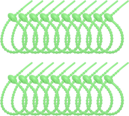 PATIKIL 8 Inch Silicone Cable Ties, 20pcs Rubber Reusable Twist Zip Ties Organizer for Home Office Kitchen Food bags Wires Adjustable Bag Clip, Green