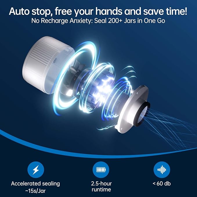 Electric Mason Jar Vacuum Sealer Kit, 3-in-1 Handheld Automatic Vacuum Sealer for Mason Jars, Canning Sealer Machine for Jars, Containers, Vacuum Bags | Present for Mom, White