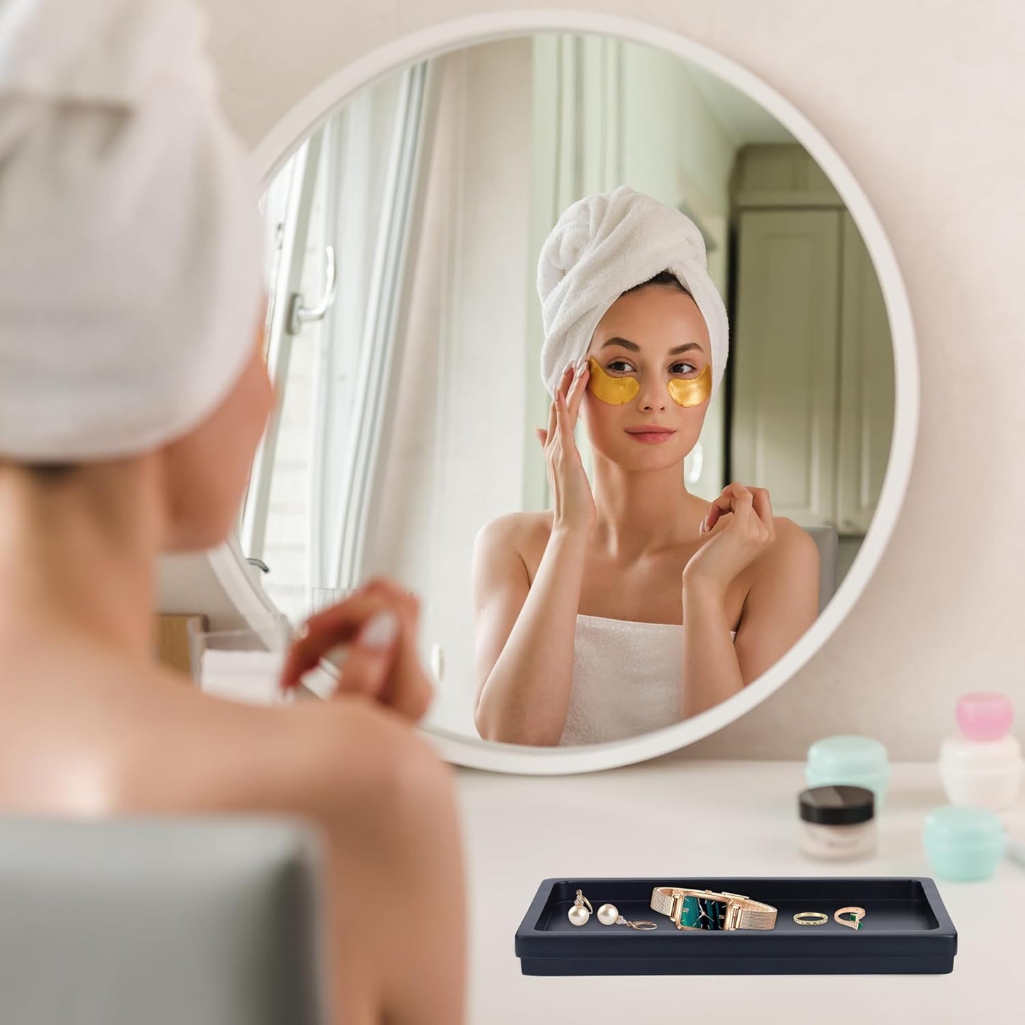 Acacia Wood Decorative Vanity Tray - 11.8 x 5.9 inches Suitable for Countertop Bathroom Sink Dresser Toilet Tank - Modern Decor Tray for Keys Wallets Towels Perfumes Plant Pots (Black)