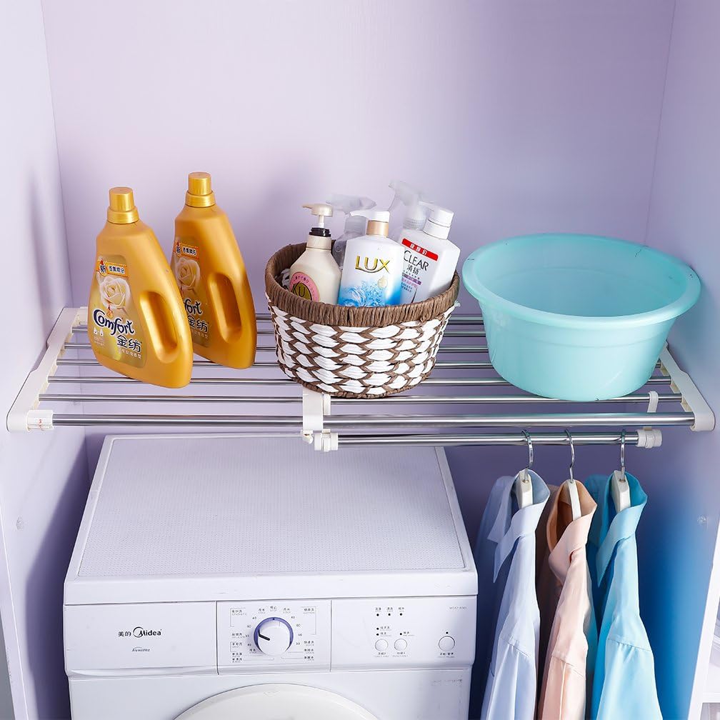 Hershii Closet Tension Shelf Expandable Telescopic Rod Heavy Duty Clothes Hanging Rail Adjustable DIY Storage Organizer Shoe Rack 7-Bar Extention for Garage Bathroom Kitchen Bedroom