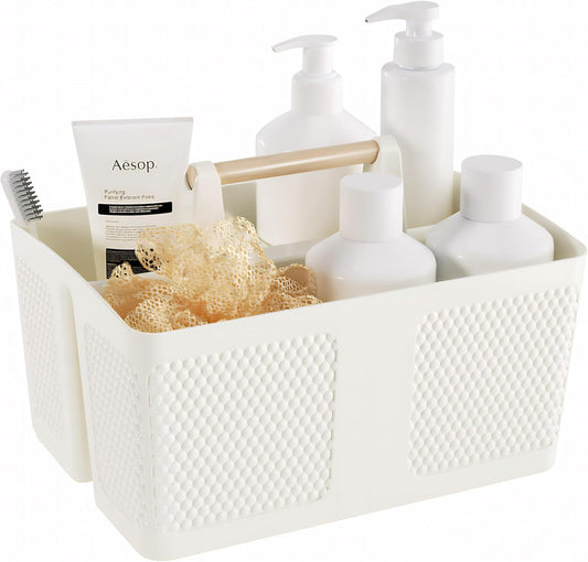 Shower Caddy Portable and Cleaning Caddy Organizer for Bathroom, Kitchen,Toiletries Storage, Caddy organizer with handle, Rust-Resistant, Durable Material(Milky White, 9.36"L×7.73"W×7.24"H)