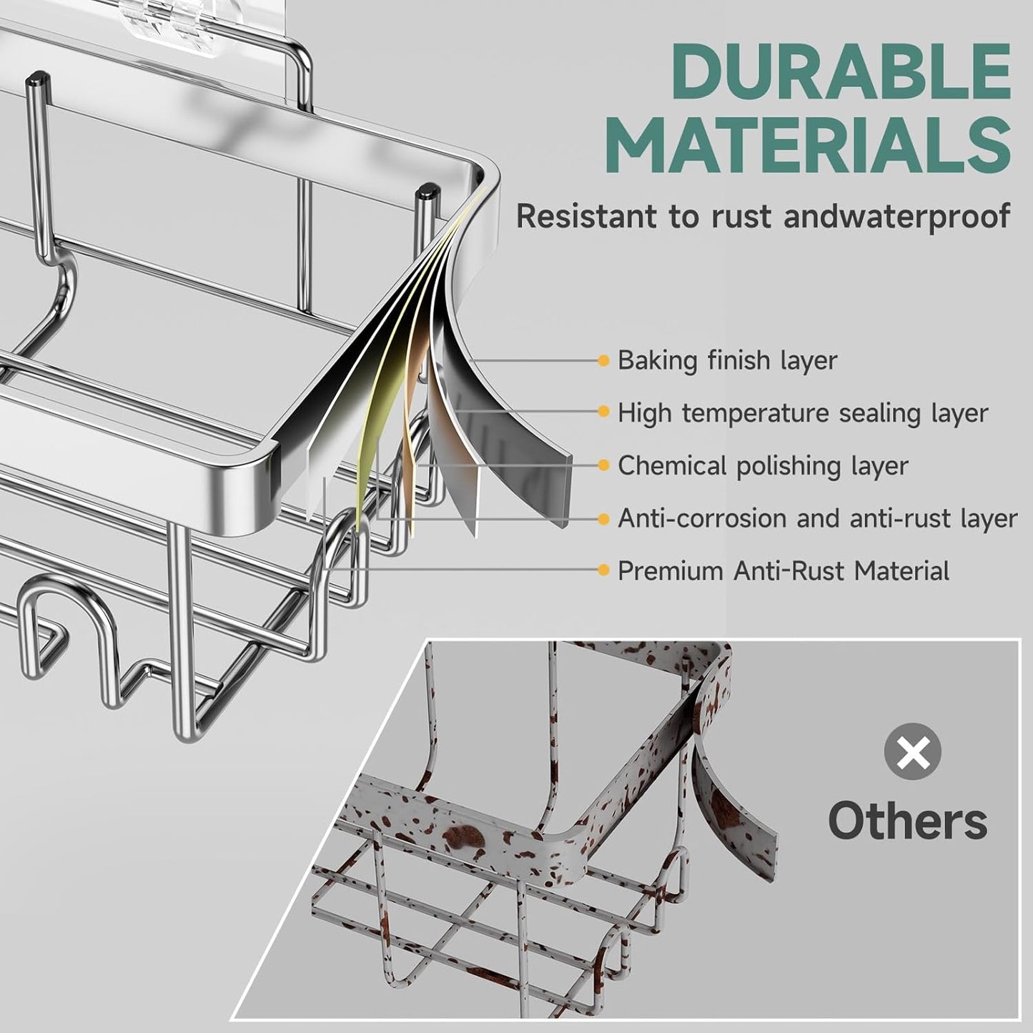 Veken Adhesive Shower Caddy 5-Pack,Heavy Weight Bearing,Large Wall Mounted Shower Shelves Rack,Organizer Storage Accessories with Soap Dish&Toothbrush Holder,Ideal for Bathroom,Home&Kitchen,Silver