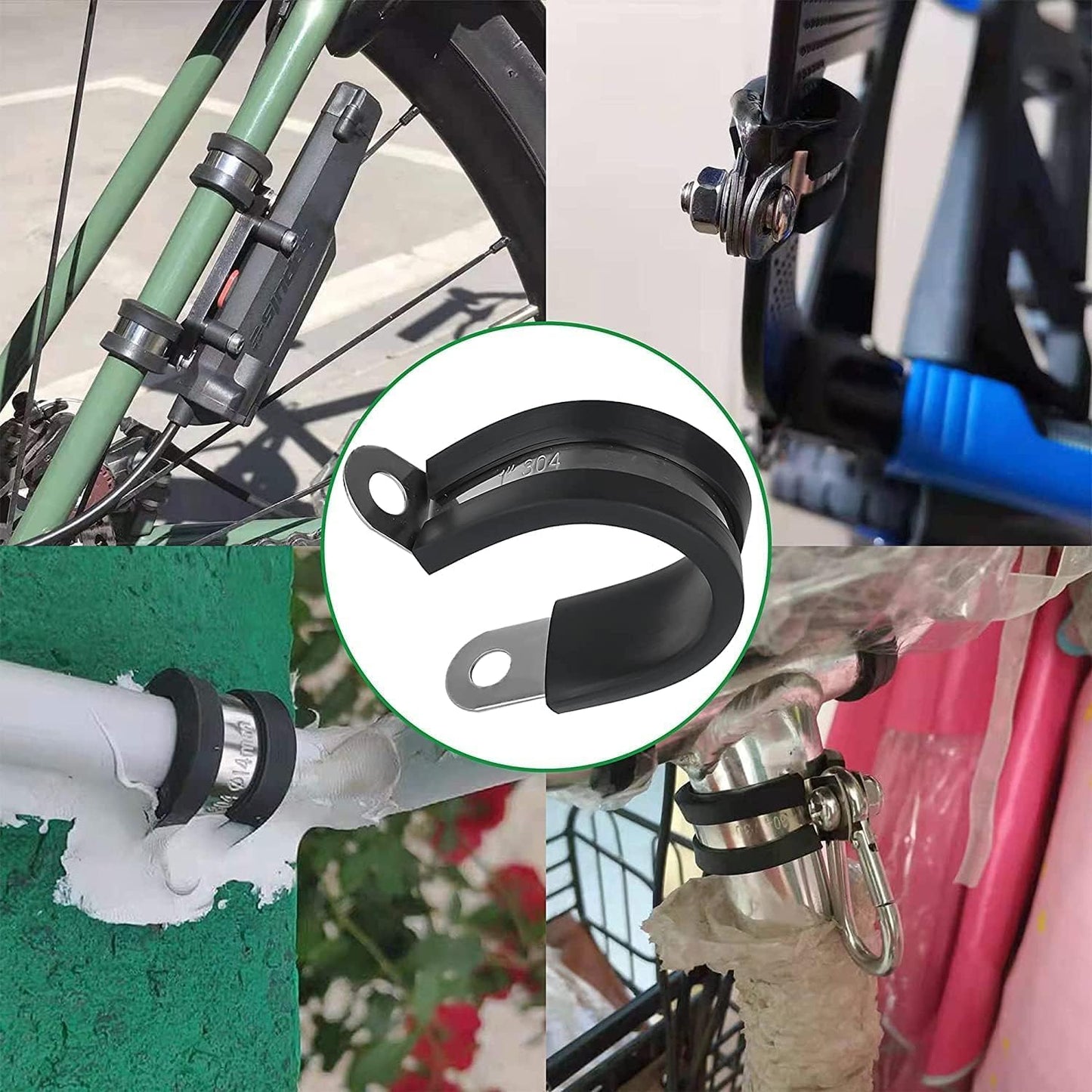 100PCS Cable Clamps 3/8 Inch 304 Stainless Steel Cable Clamps Rubber Coated Cushioned Insulated Cable Clamp,Automotive Wire Clamps,Pipe Clamps,Metal Clamp for Tube,Wire Cord Installation(10mm)