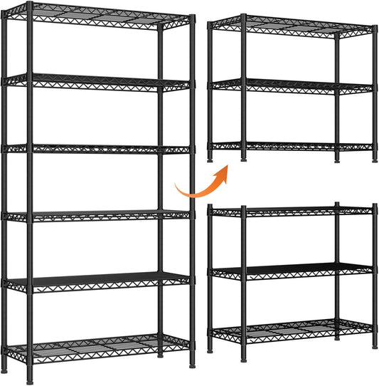 6 Tier Adjustable Storage Shelves,Heavy Duty Metal Utility Shelf 1500LBS Capacity Wire Shelving Unit Organizer Rack for Home Kitchen Pantry Room 14" D x 36" W x 72" H Black
