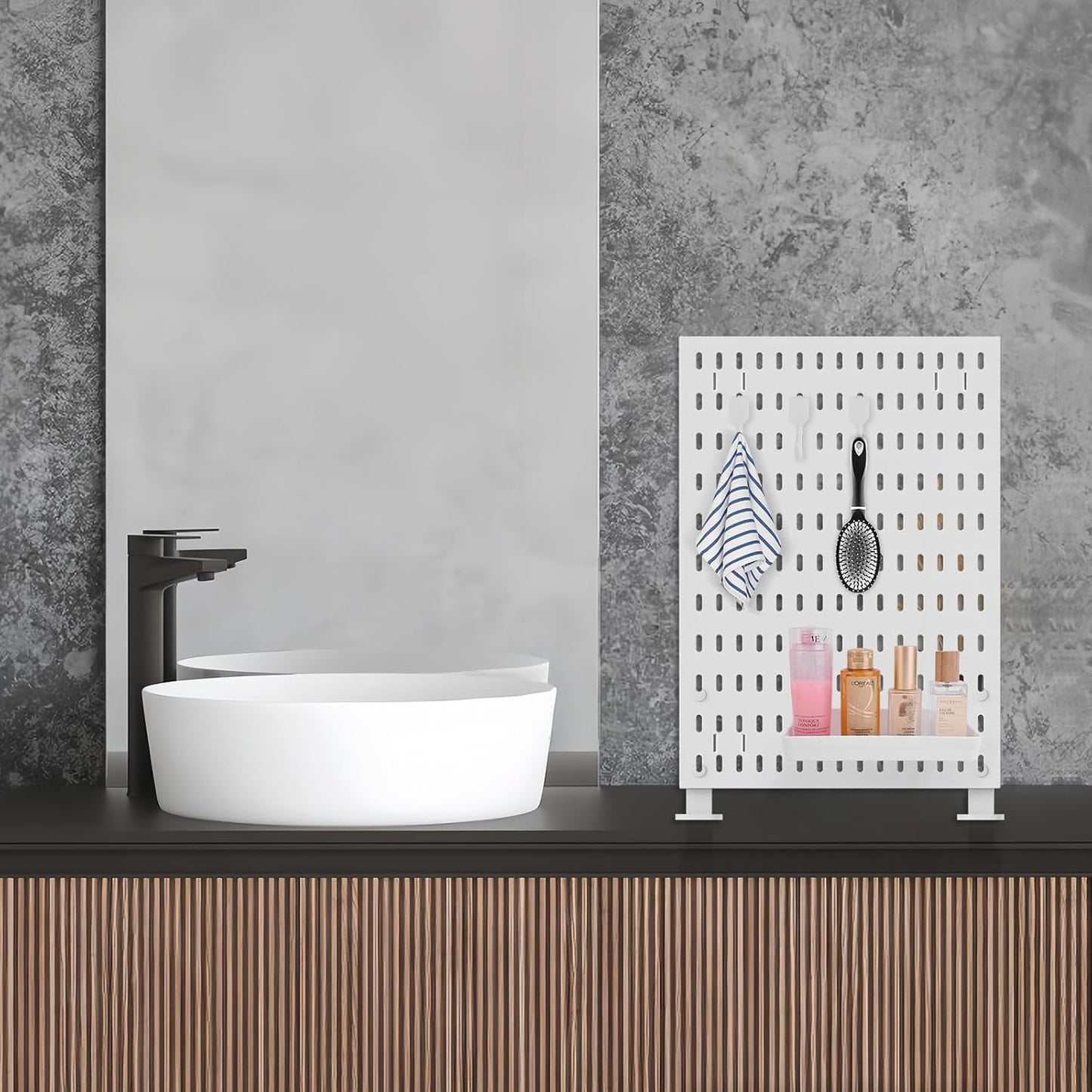 Desk Pegboard Combination Kit,Desk Organizer for Home Office,Plastic Peg Board with 7 Accessories Hooks Shelf Baskets, 16.5" x 11.8"