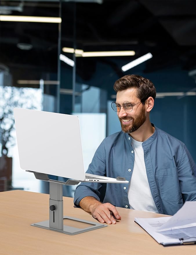 SOUNDANCE Adjustable Laptop Stand for Desk, Computer Stand, Ergonomic Laptop Riser Holder Compatible with 10 to 17.3 Inches Notebook PC Computer, Aluminum Grey