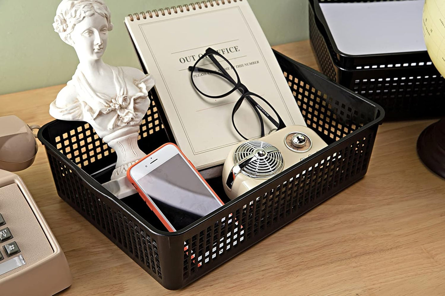 A4 Size Plastic Storage Basket,Desktop File Paper Letter Organizer Tray, 6-Packs (Black)