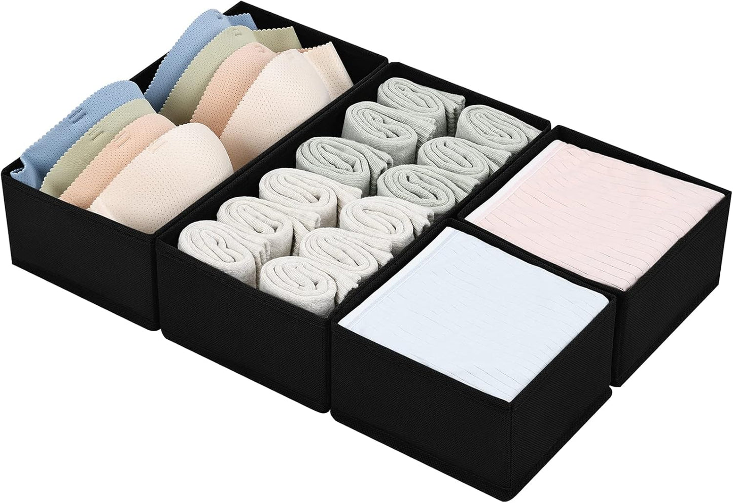 DIMJ Drawer Organizers - Set of 4 Foldable Closet Dividers for Baby Clothes, Socks, Belt, Tie (Black)