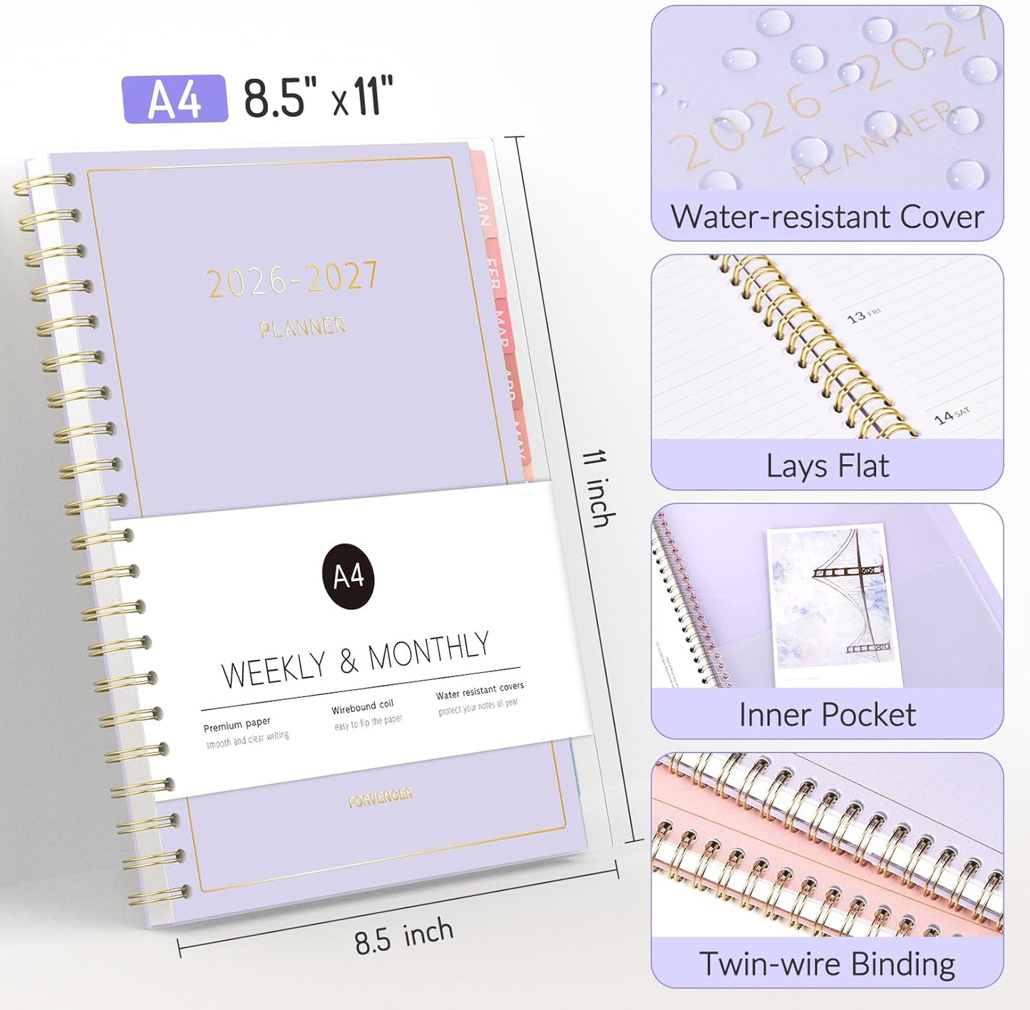 Forvencer Planner 2026-2027, 17 Month Weekly and Monthly Calendar Planner, Jan 2026 -May 2027, 8.5" x 11", Daily Agenda Book with Tabs, College Organizer Notebook, School Supplies for Student Teacher Classroom, A4, Polka Dot