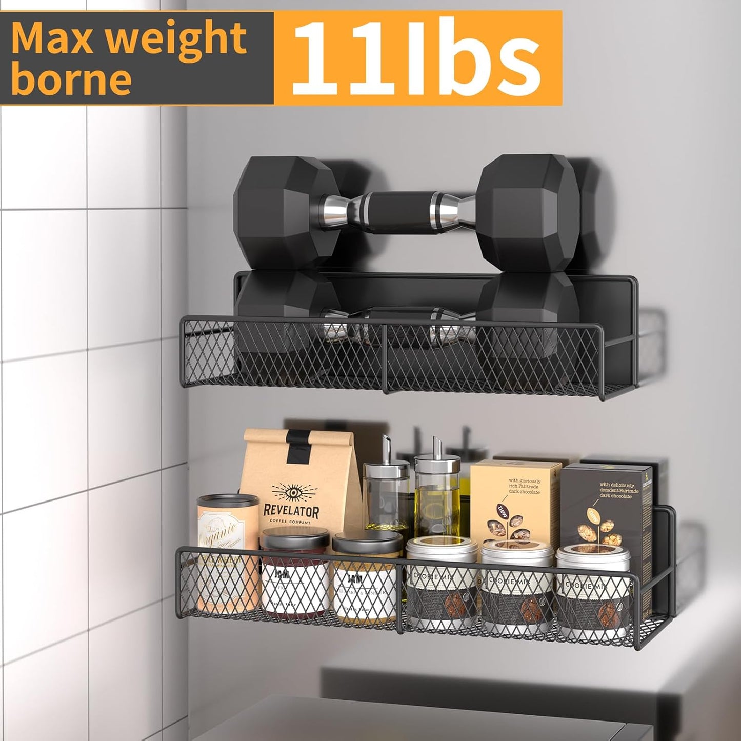 6-Pack Magnetic Shelves for Washing Machine & Refrigerator, Heavy-Duty Laundry Organizer with Hanger Holder & Deep Baskets, Metal Storage System for Laundry Room (Black)